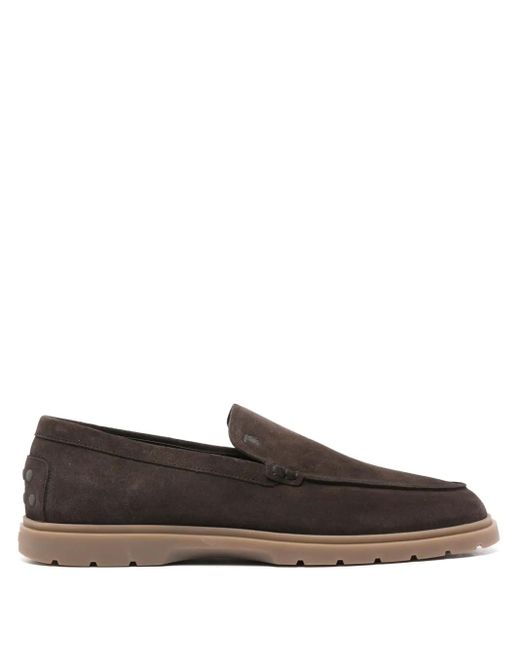 Tod's Gray Embossed Monogram Suede Loafers for men
