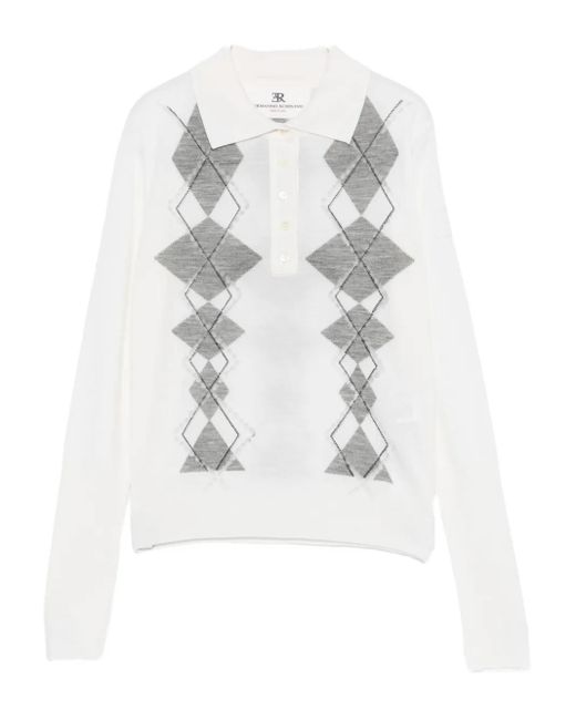 Ermanno Scervino White Diamond-Pattern Polo Top