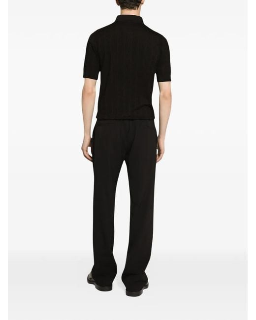Dolce & Gabbana Black Silk Jacquard Polo Shirt With Dg Logo for men