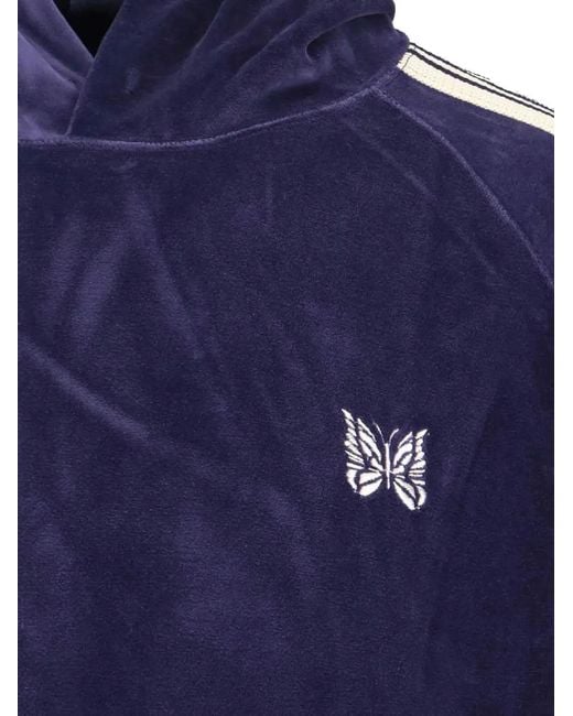 Needles Blue Logo-Embroidered Striped Hoodie for men