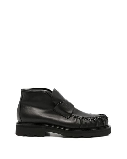 Pomme D ́Or Black Ruched Penny Leather Ankle Boots