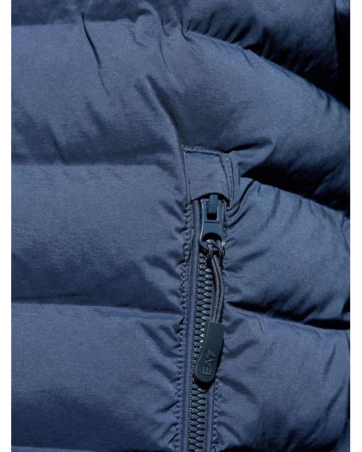 EA7 Blue Hooded Quilted Jacket for men