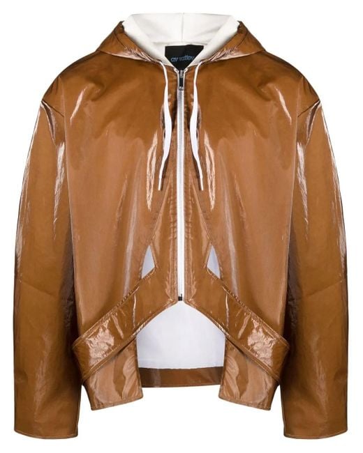 AV VATTEV Brown High-Shine Zip-Up Hooded Jacket for men