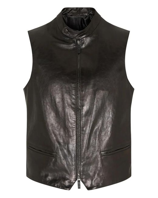 Giorgio Armani Black Zip-Up Leather Gilet for men