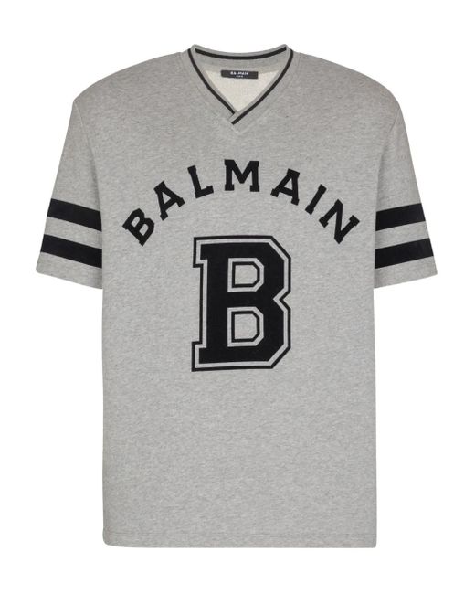 T-Shirt Con Scollo A V di Balmain in Gray da Uomo
