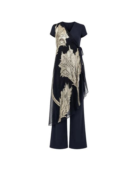 FRANK LYMAN Blue Leaf-Print Asymmetric Jumpsuit
