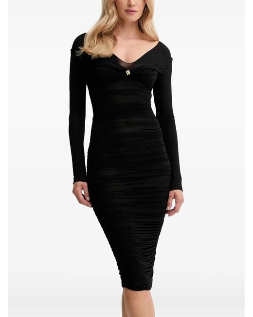 Elisabetta Franchi Black Ruched Midi Dress