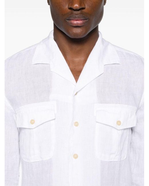 Chemise en lin à col officier 120% Lino pour homme en coloris White