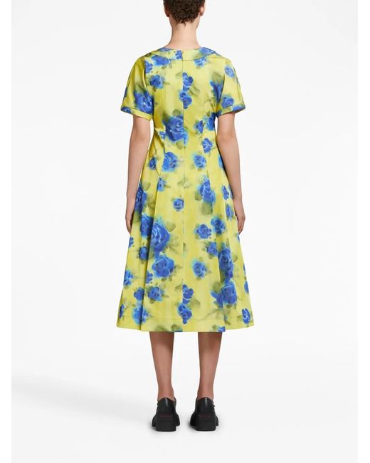 Marni Blue Rose-Print Midi Dress