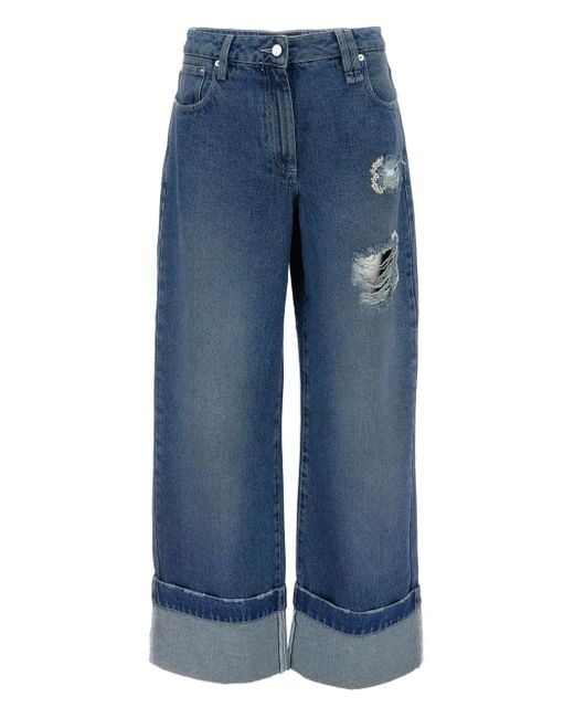 Simone Rocha Blue Distressed Folded-Cuff Denim Jeans