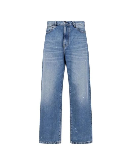 Carhartt Blue Single Knee Paint-Splatter Faded-Effect Jeans for men