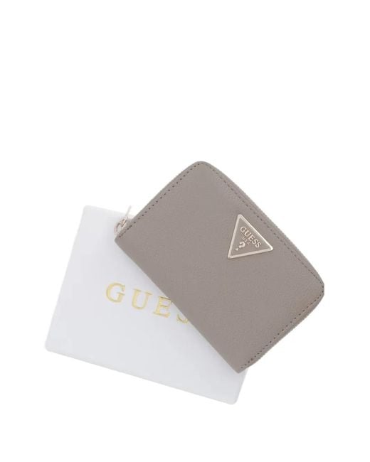 Guess Gray Laurel Logo-Plaque Pebbled-Effect Wallet