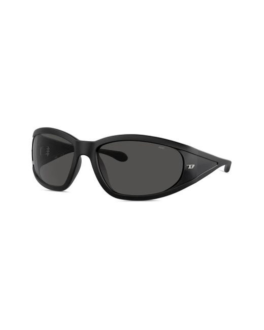 DIESEL Black 0Dl3002 Logo-Plaque Wraparound Sunglasses