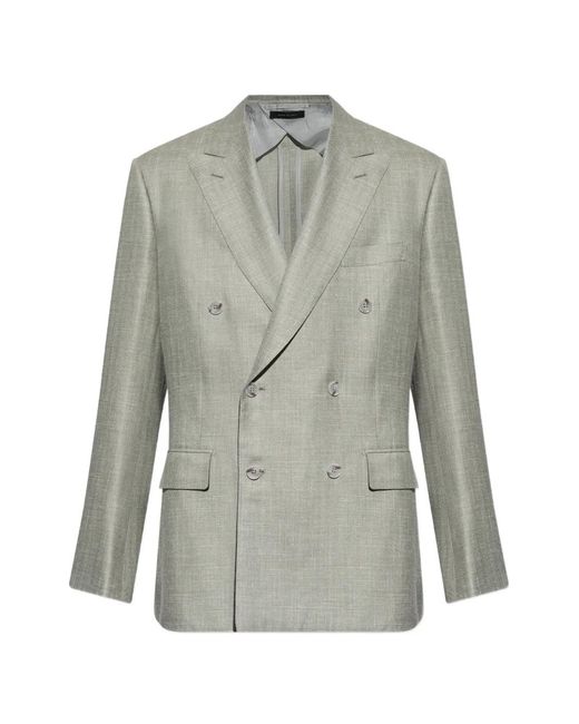 Brioni Gray Double-Breasted Blazer for men