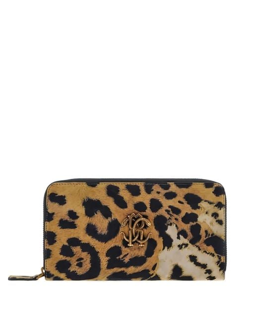 Roberto Cavalli Brown Leopard-Print Zip-Around Wallet