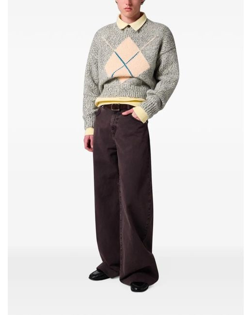 MSGM White Argyle-Pattern Sweater for men