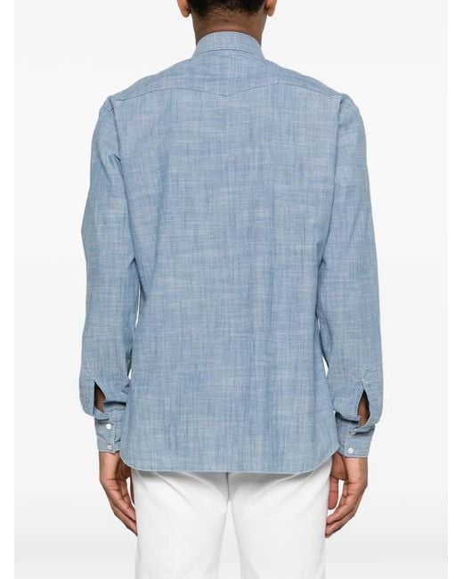 Barba Napoli Blue Button-Fastening Shirt for men