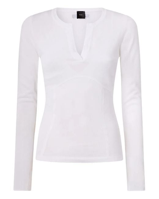 Pinko White Sweater With Open V-Neck