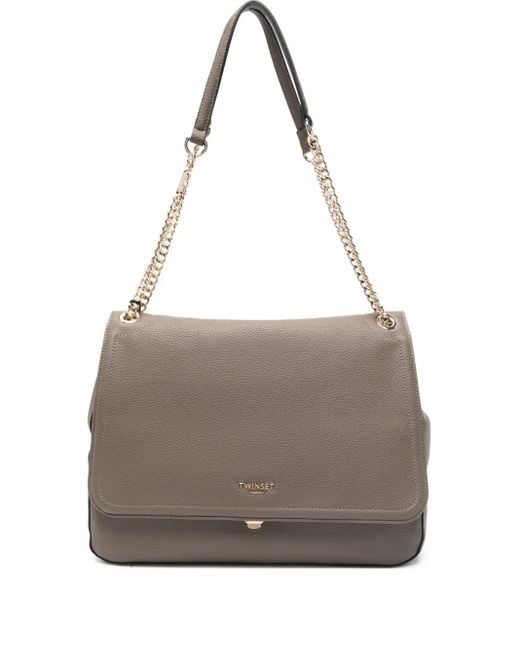 Twinset Gray Chain-Strap Flap Shoulder Bag