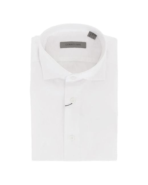 Corneliani White Geometric-Pattern French-Collar Shirt for men