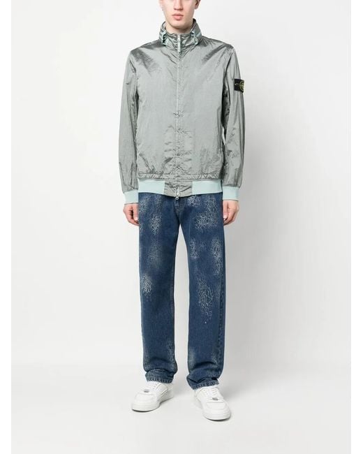 Stone Island Gray Compass-Patch Long-Sleeved Bomber Jacket for men