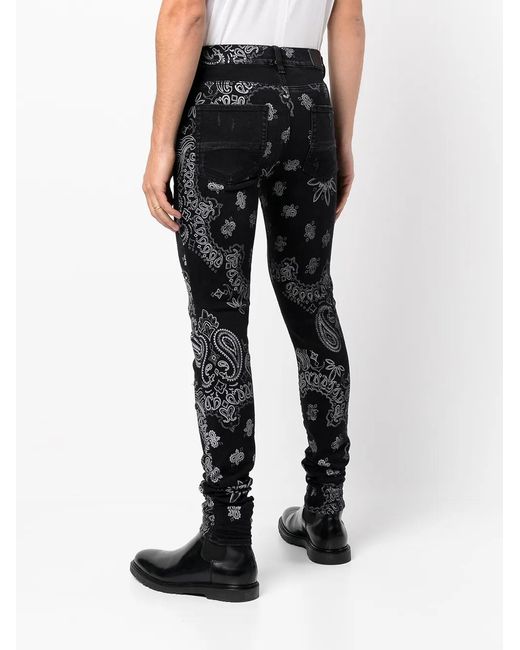Amiri Black Flocked Bandana Skinny Jeans for men
