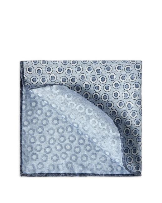 Brunello Cucinelli Blue Spotted Pattern Silk Pocket Square for men