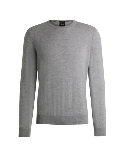 Boss Gray Crew-Neck Long-Sleeve Sweater for men