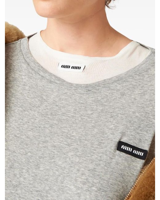 Miu Miu Gray Logo-Patch Long-Sleeve T-Shirt
