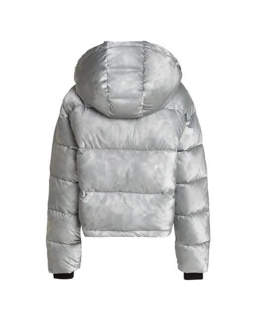 Karl Lagerfeld Gray Cropped Shiny Puffer Jacket