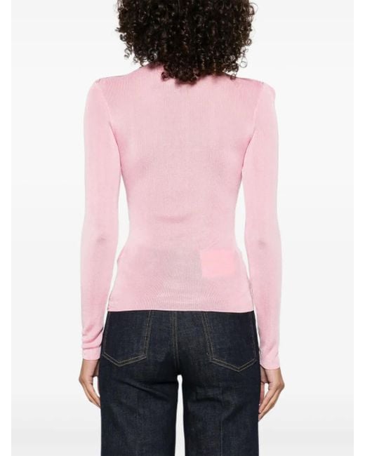 Self-Portrait Pink High-Neck Ribbed Top