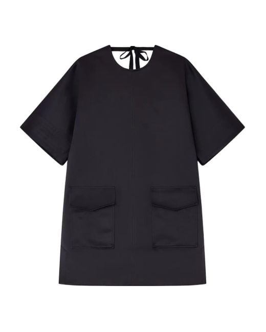 Ganni Black Pocket-Detail Tie-Neck Mini Dress