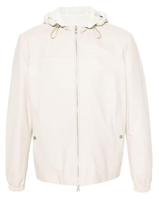 Eleventy White Hooded Reversible Leather Jacket for men