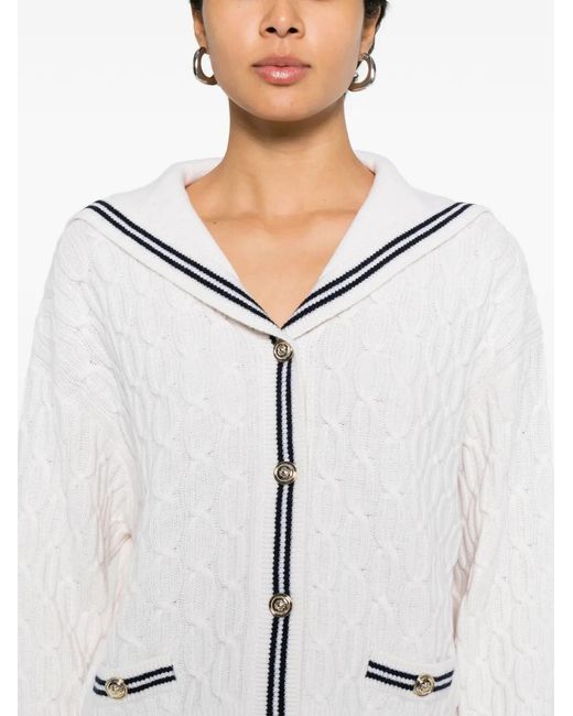 Maje White Boat Neck Cable-Knit Cardigan