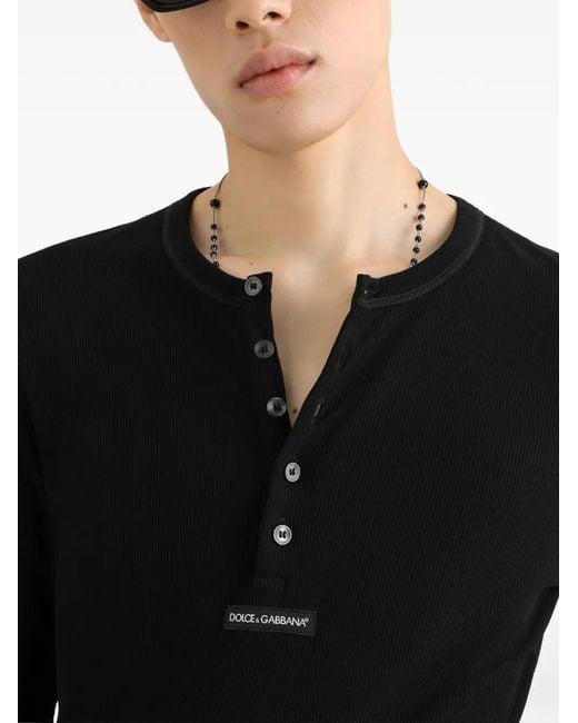 Dolce & Gabbana Black Serafino Jersey T-Shirt With Logo for men