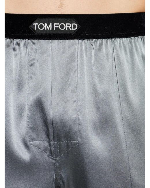 Tom Ford Gray Logo-Waistband Pajama Bottoms for men
