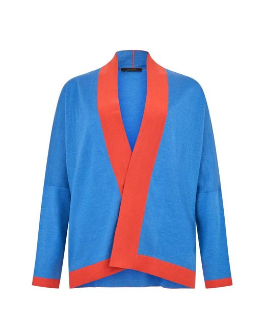Moorer Blue Contrast-Trim Drop-Shoulder Cardigan