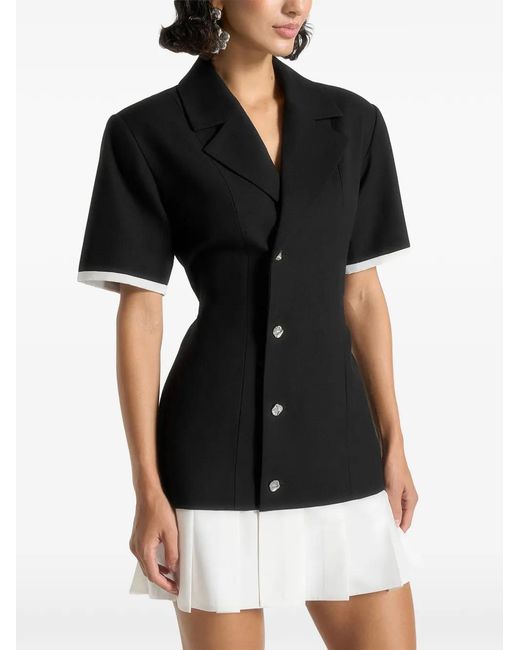 Manière De Voir Black Baya Tailored Cinch Waist Pleated Blazer Dress