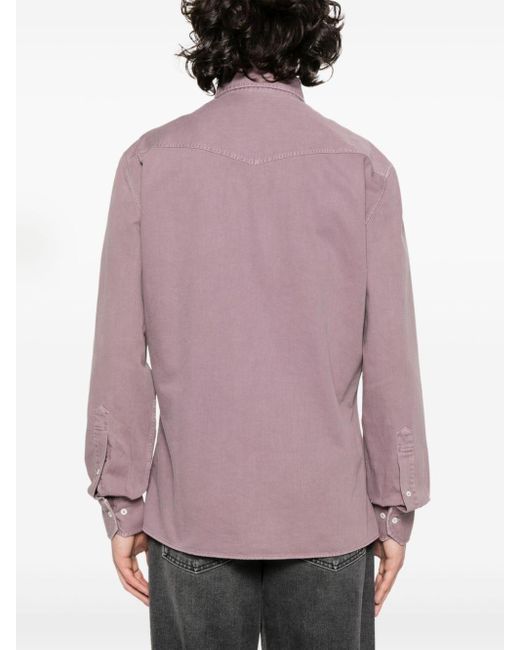 Brunello Cucinelli Purple Denim Cotton Shirt for men