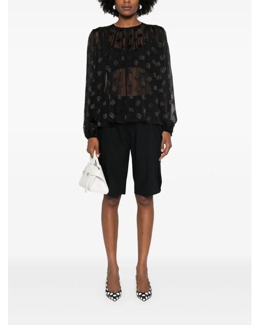 Dolce & Gabbana Black Monogram-Dévore Blouse