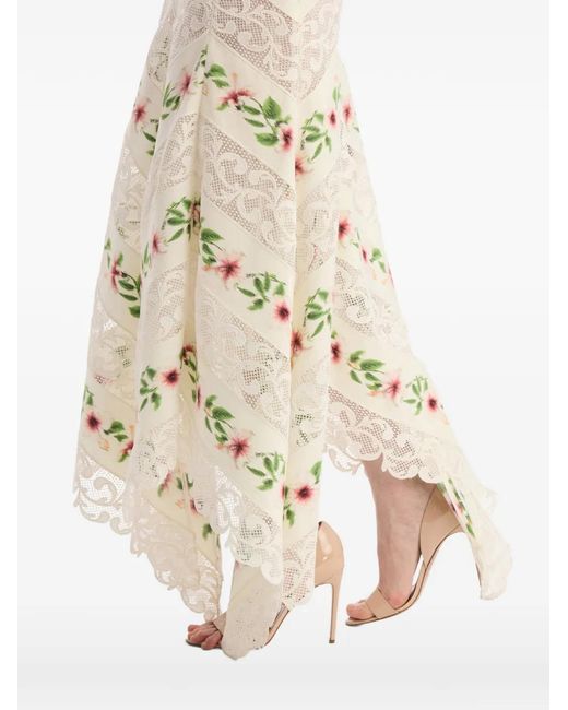 Oscar de la Renta White Chiné Hibiscus Striped Cotton Poplin Dress
