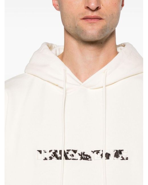 MSGM White Logo-embroidered Cotton Hoodie for men