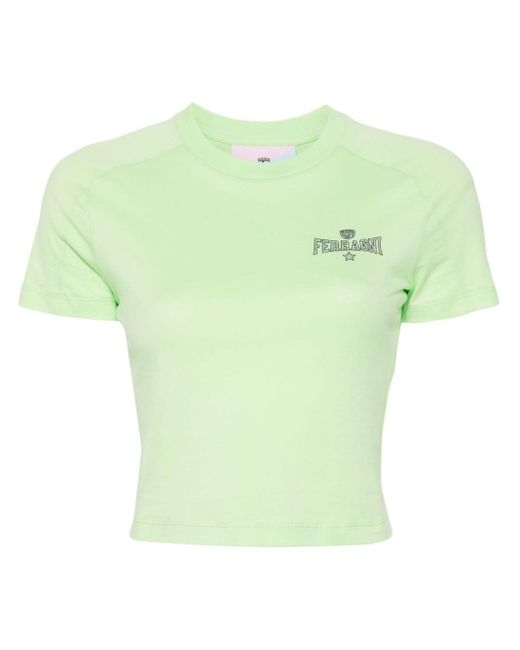 Chiara Ferragni Green Eyelike-motif Cropped T-shirt