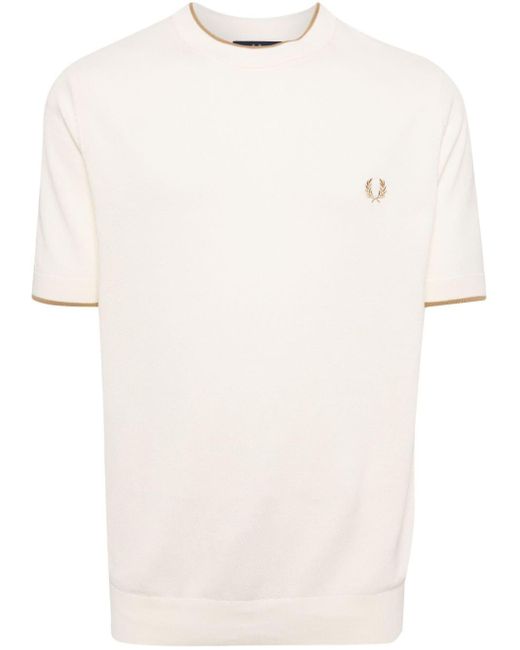 Fred Perry White Logo-embroidered Short-sleeve Cotton Jumper for men