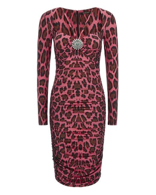 Roberto Cavalli Red Paillettenkleid mit Leoparden-Print