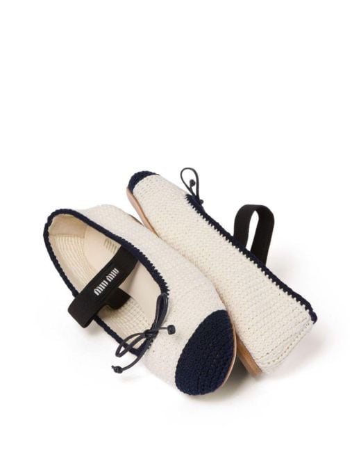 Miu Miu Natural Crochet-knit Ballerina Shoes