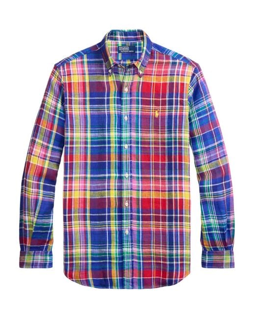Polo Ralph Lauren Blue Long-Sleeved Check Pattern Shirt With Polo Pony Motif for men