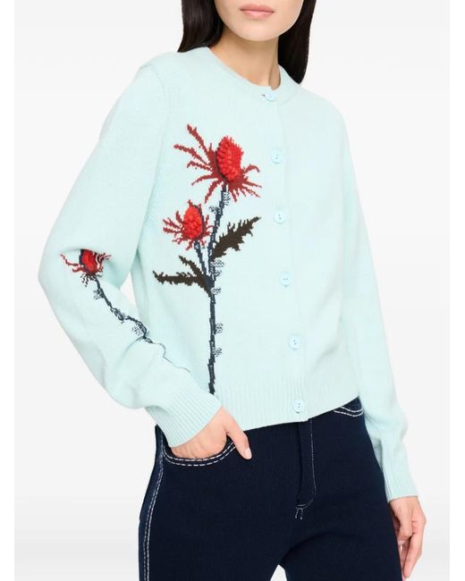 Barrie Blue Thistle-Motif Cashmere Cardigan