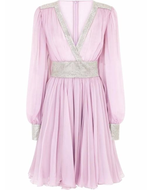 Dolce & Gabbana Pink V-Neck Chiffon Minidress