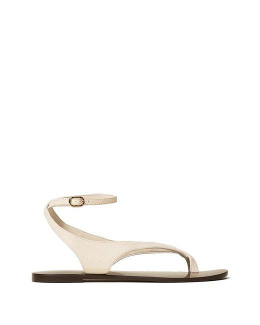 Twinset White Flat Leather Thong Sandals